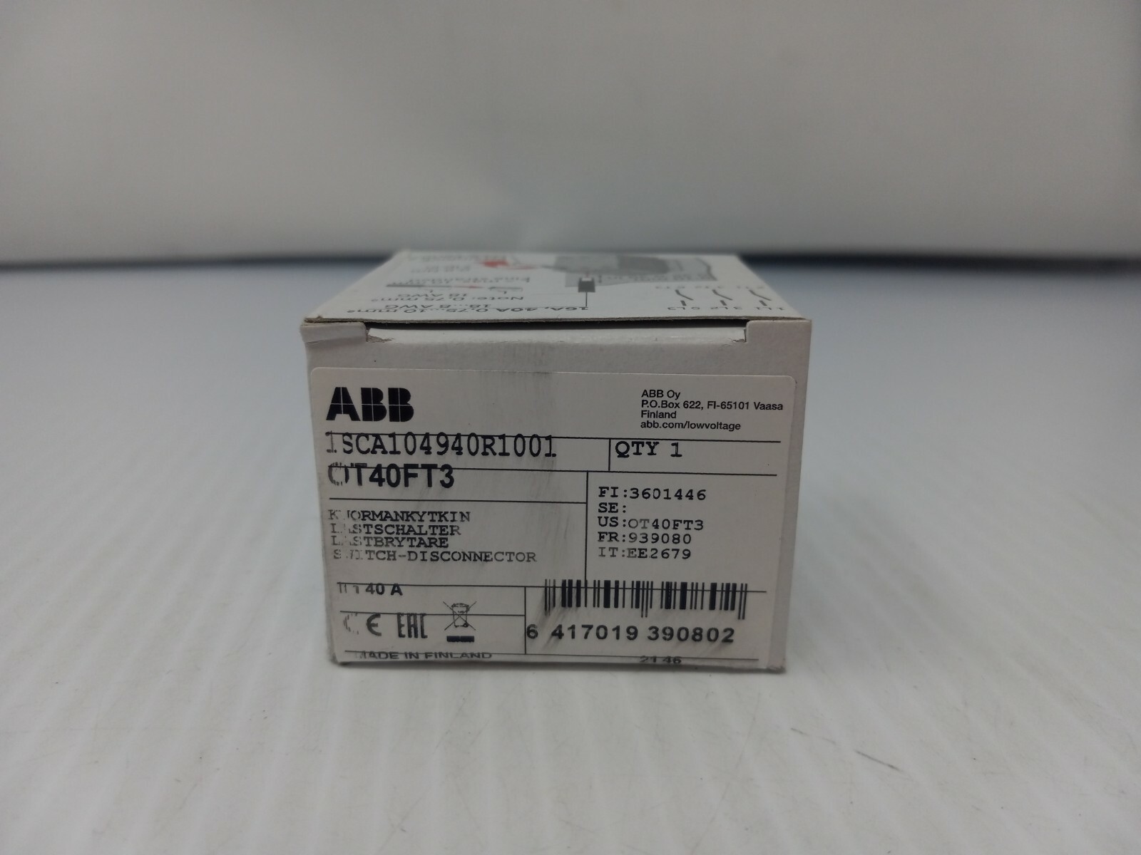 ABB Non-Fusible Switch Diconnector OT40FT3 1SCA10490R1001