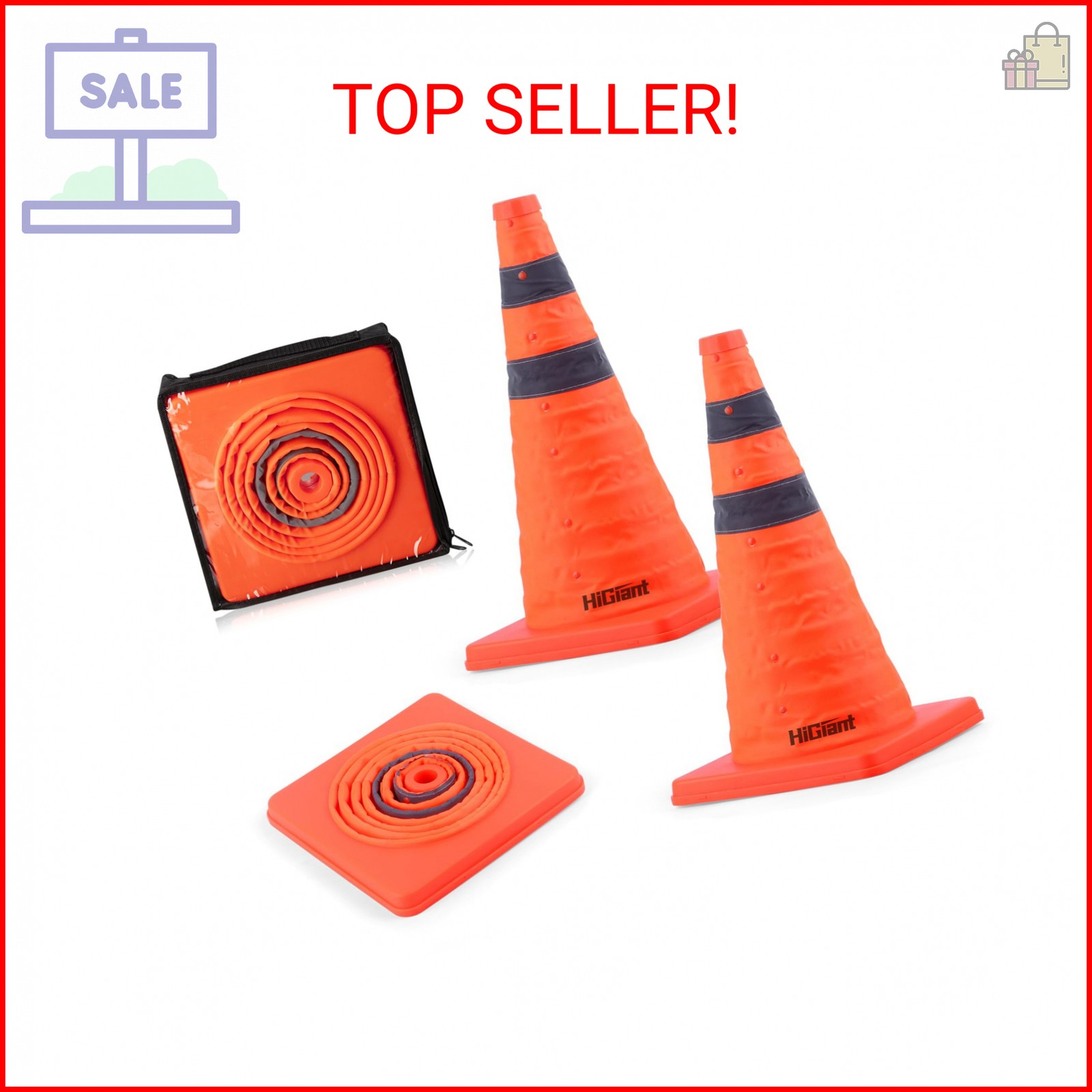 [2 Pack] Collapsible Traffic Safety Cones 18 Inch, Orange Cones, Widely Use Pop-