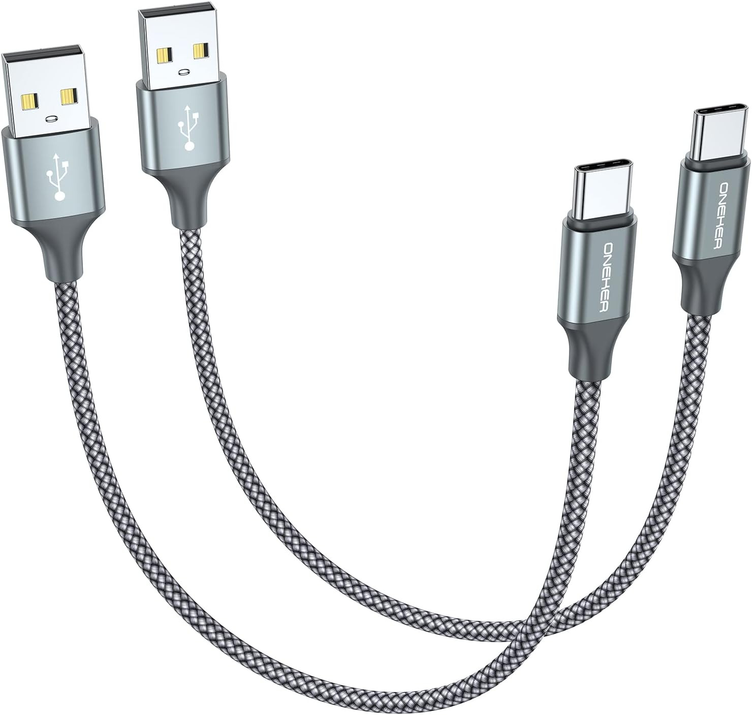 2-Pack 1ft USB-C Fast Charging Cables — Short Nylon Braided for iPhone 17/16, Sa