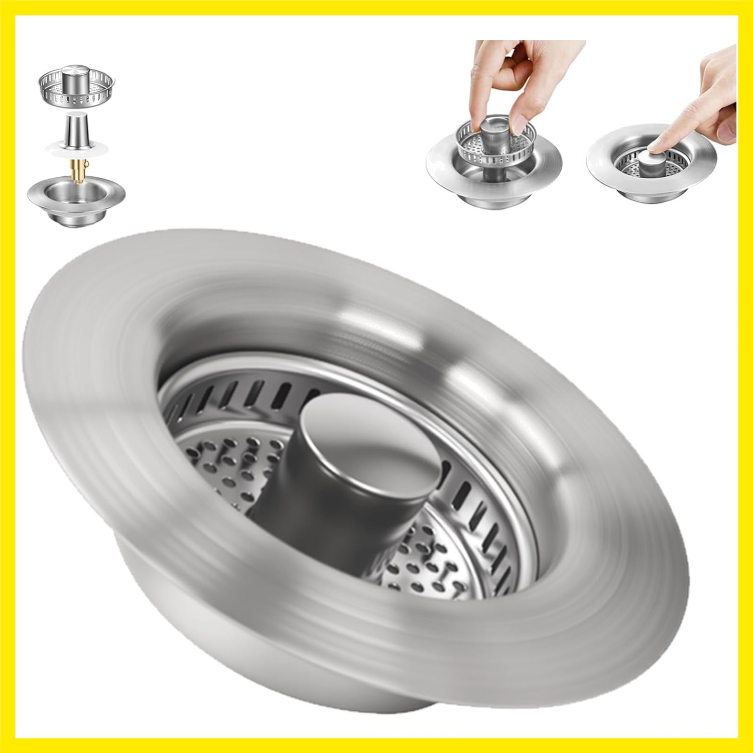 Kitchen Sink Drain Strainer, 304 Stainless Steel Sink Drain Plug, Quick Drain...