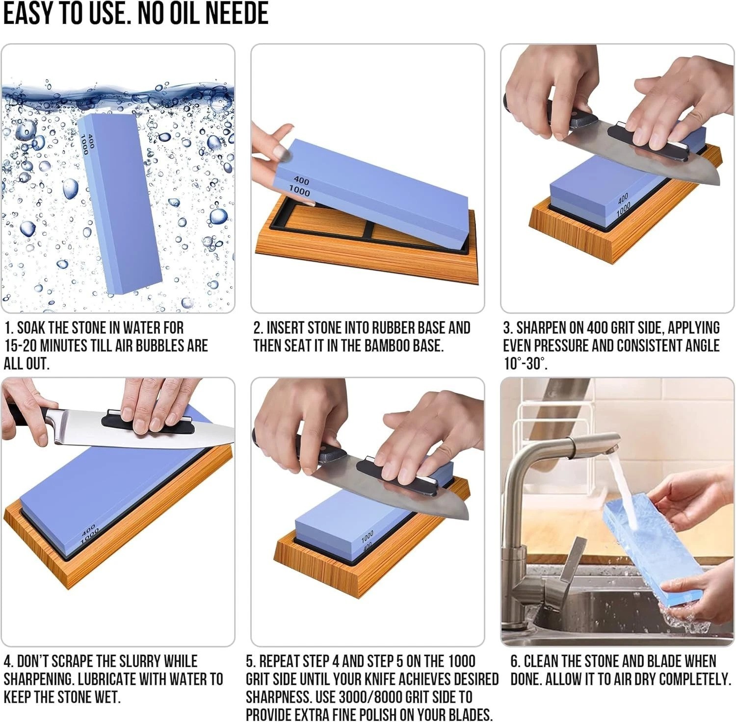 Multi-Purpose Whetstone Knife Sharpener with Cut Resistant Gloves & Strop