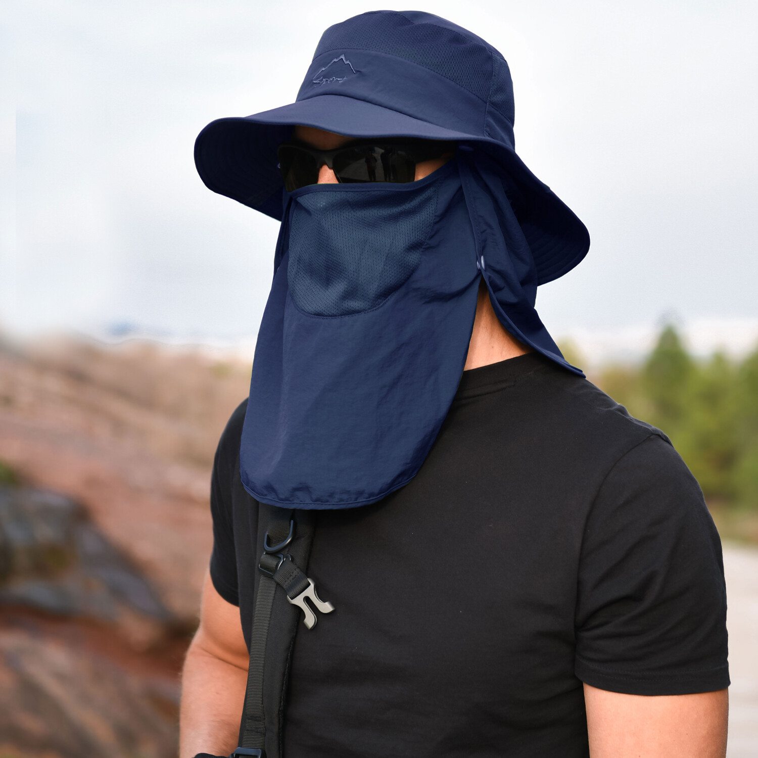 Mens Wide Brim Fishing Hat Sun Protection Cap with Face Neck Flap Detachable US