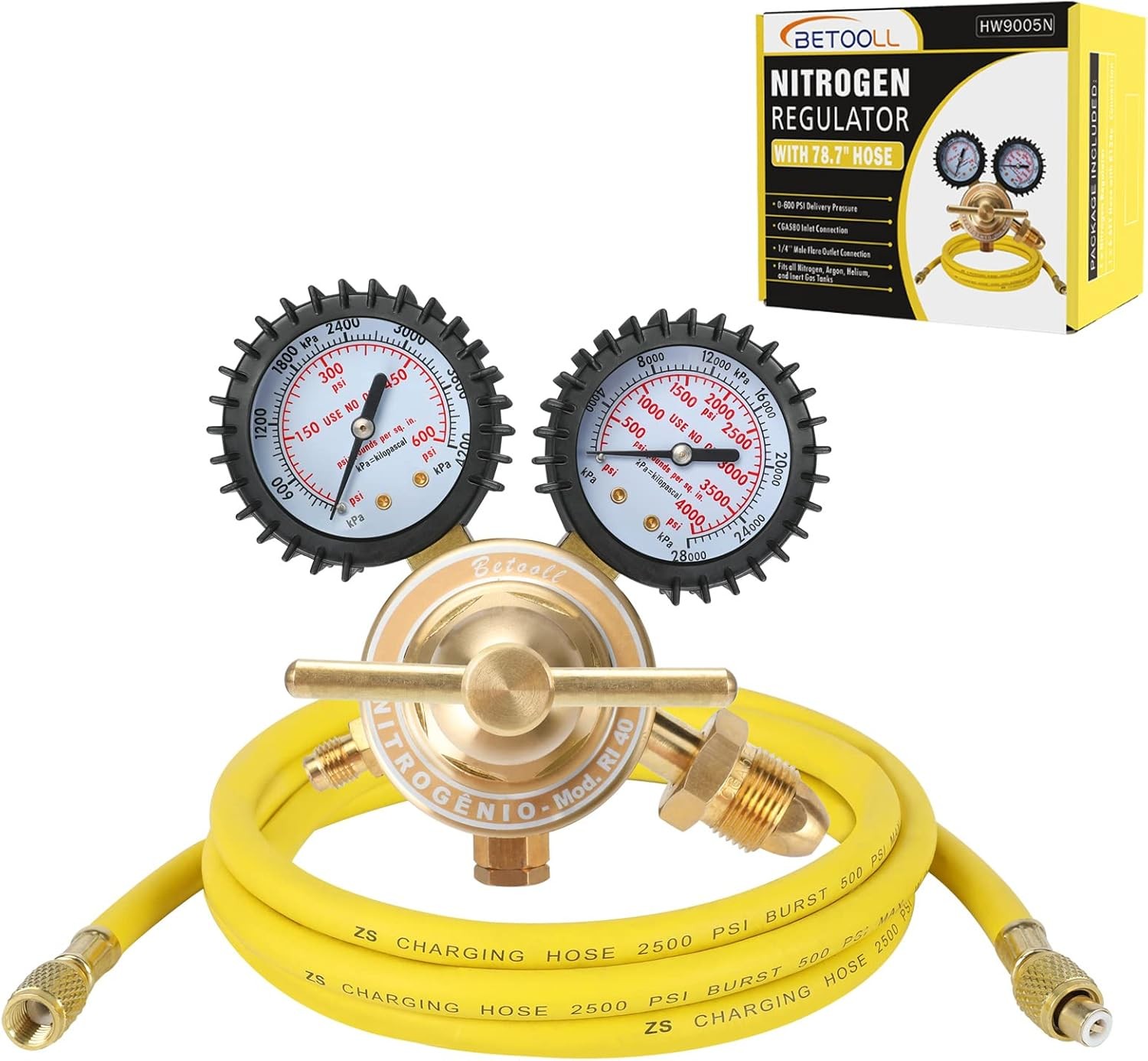 BETOOLL Nitrogen Regulator - Gauge with 78.7" Hose