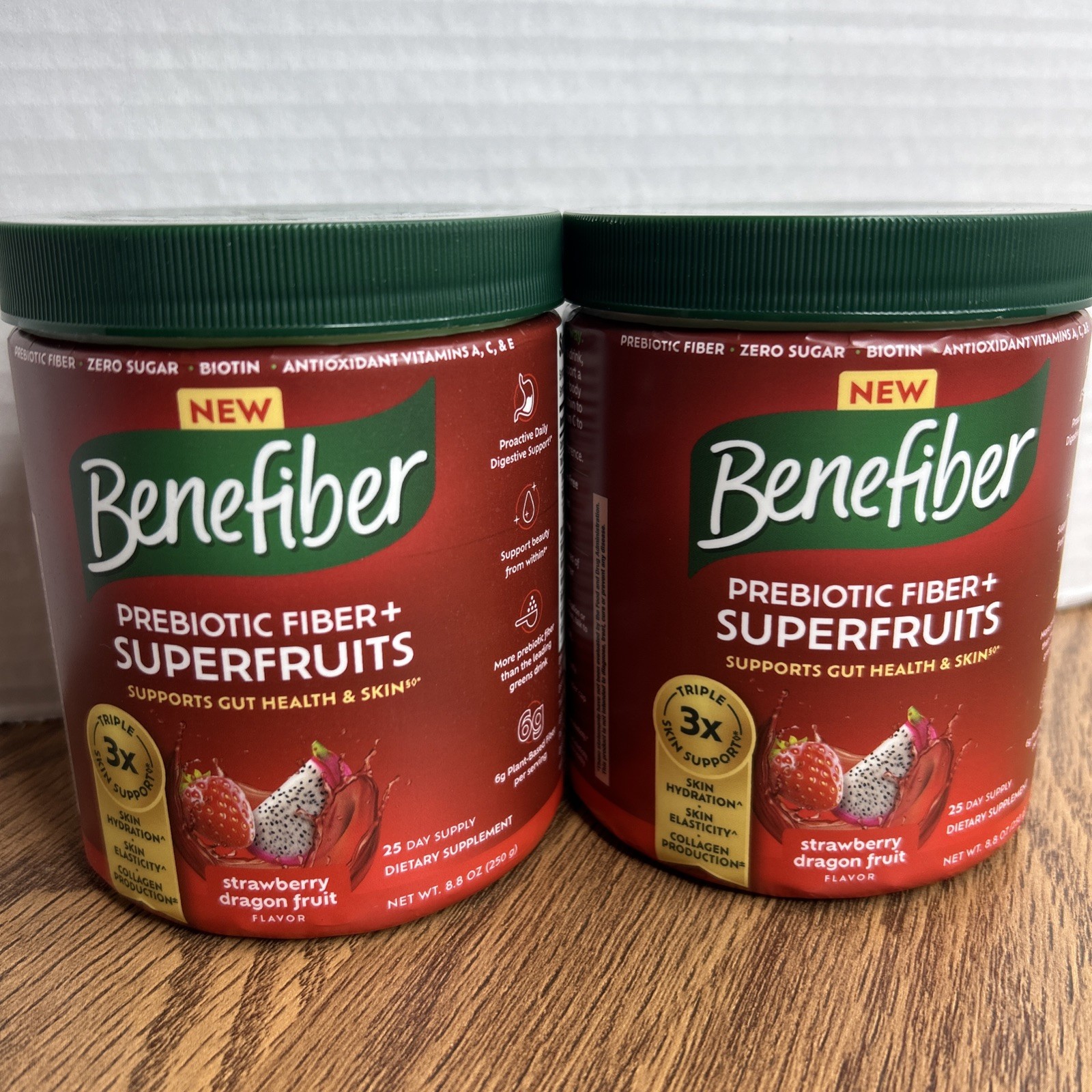2x Benefiber Prebiotic Super Fruits Strawberry Dragon Fruit 8.8oz Exp 03/2027