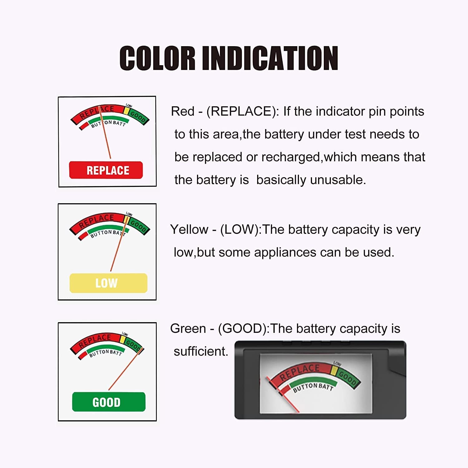 2PCS Universal Battery Tester Checker AA AAA C D 9V Button Cell Household Meter