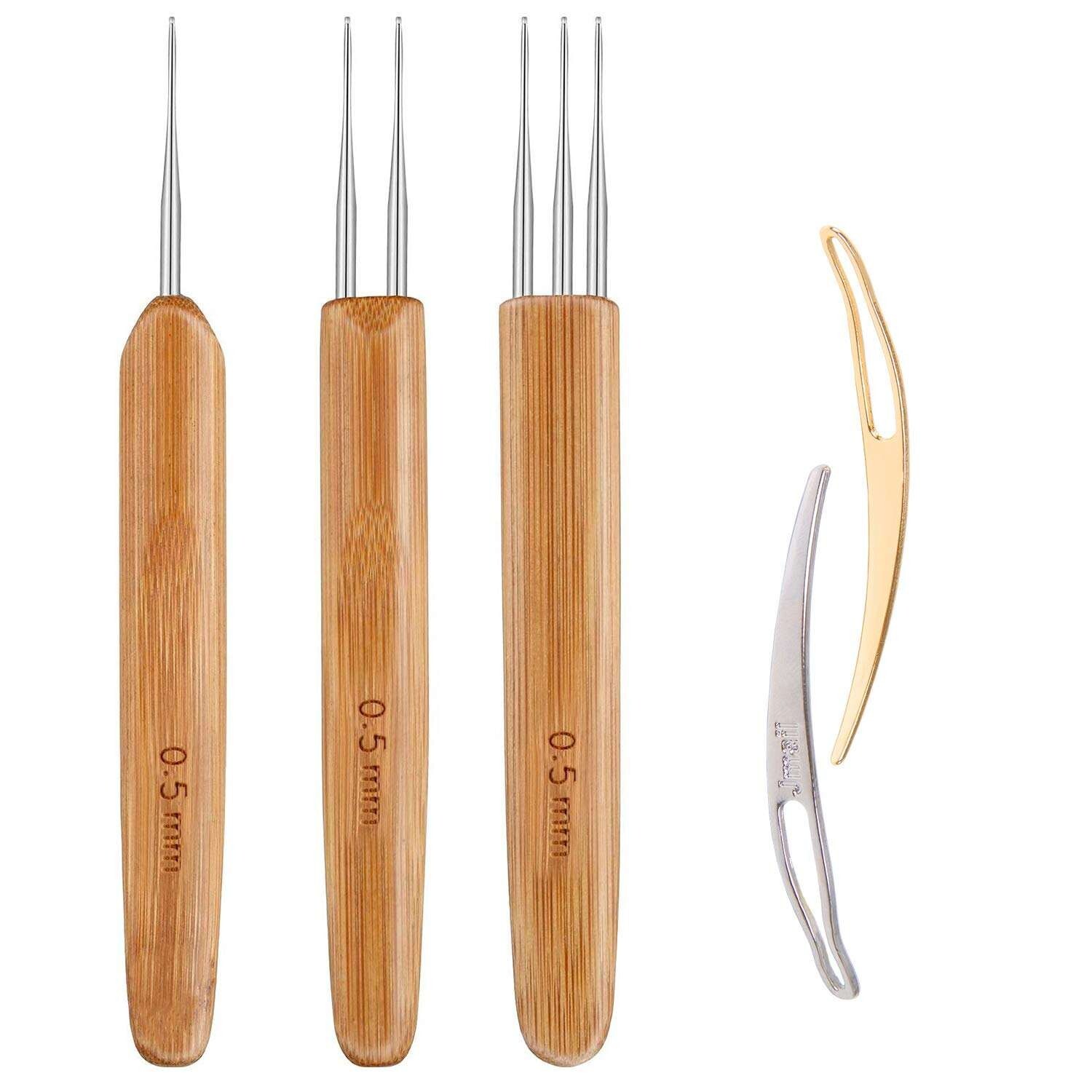Bamboo Handle Dreadlock Hook Crochet Needle Tool Braiding Hair Locking Tool