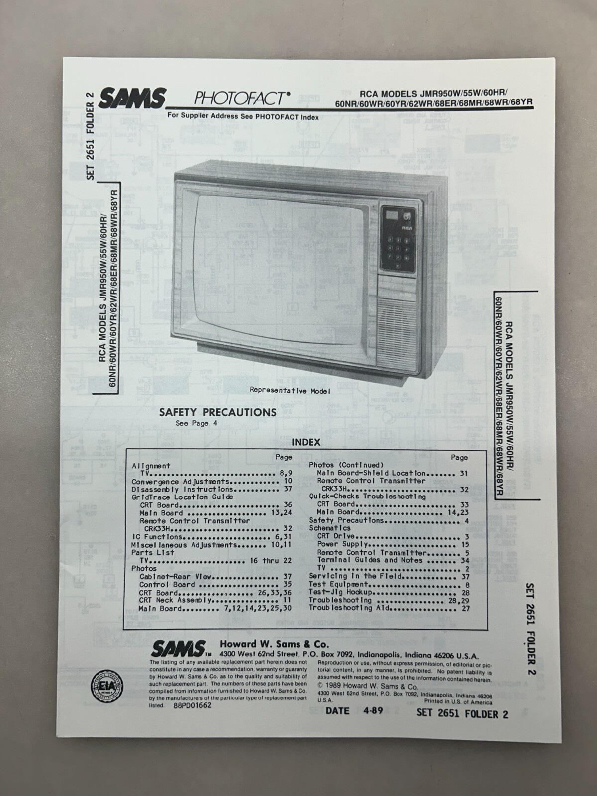 RCA JMR950 55 60 62 68 Service Manual Sams Photofact Free Shipping