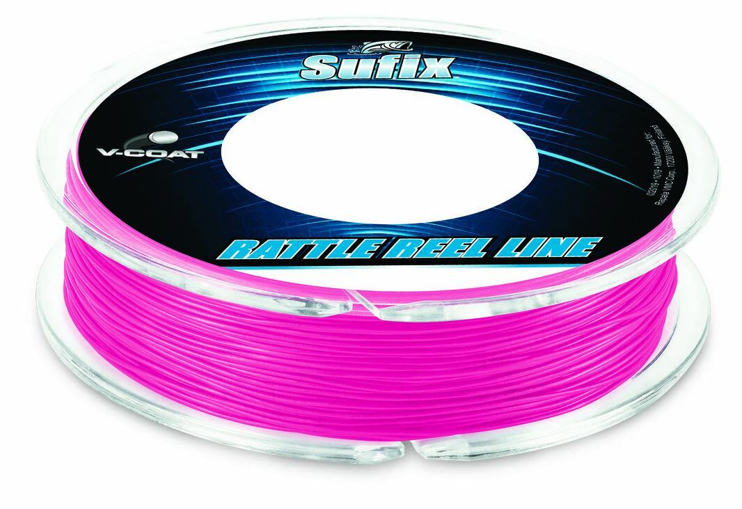 Sufix Rattle Reel Metered V-Coat 30lb Test Hot Pink 150 yards Ice Fishing LIne