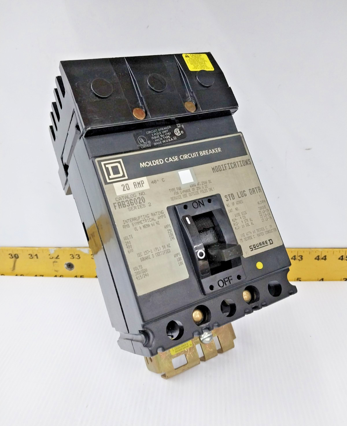 Square D 20 Amp I-Line Circuit Breaker 600 VAC 3 Pole  FAB36020