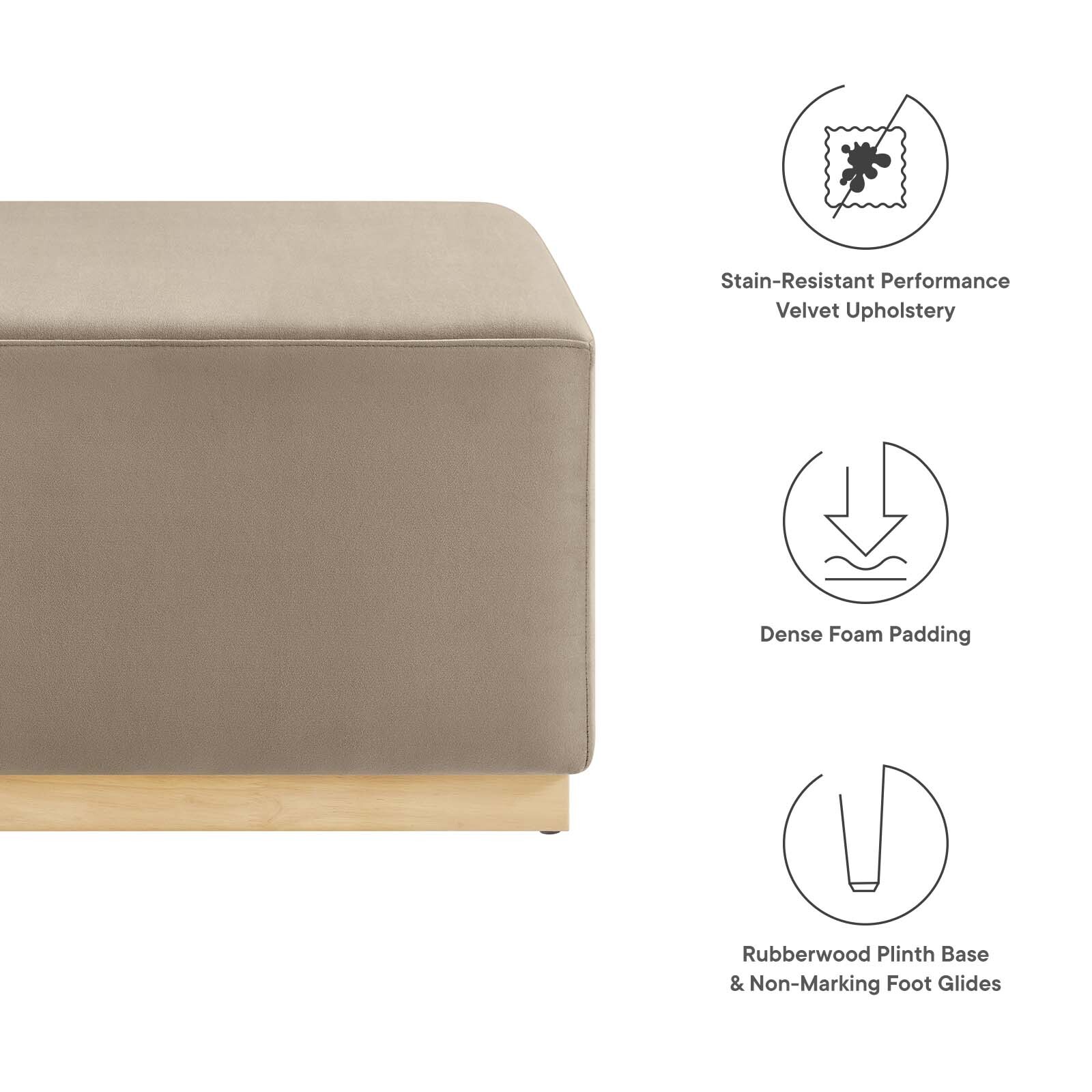 Modway Large 28" Square Performance Velvet Upholstered Ottoman