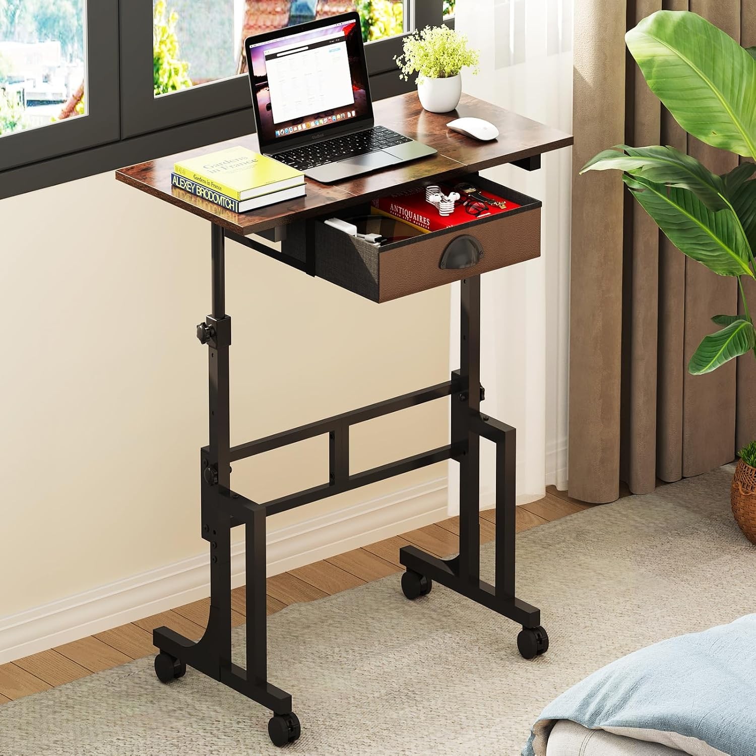 Adjustable Height Standing Desk W/ Drawer Rolling Sit Stand Up Desk W/ Wheels