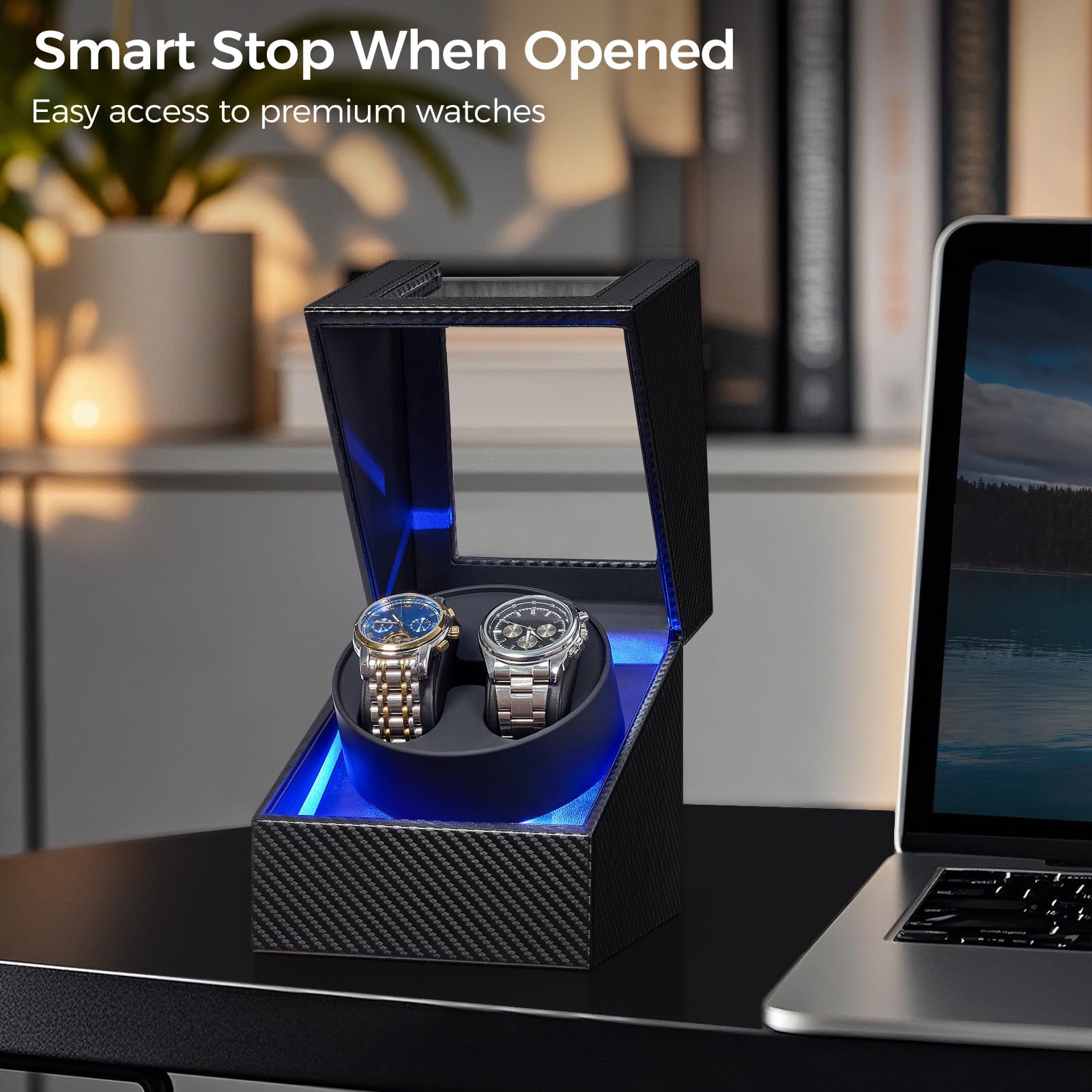 Automatic Watch Winder with LED Light - Double Watch Spinner, Quiet Motor,