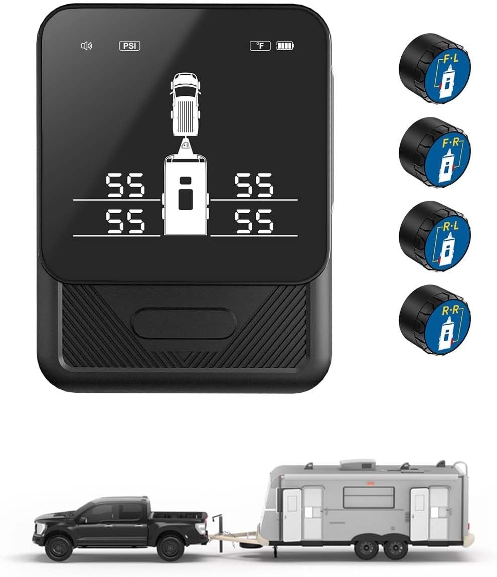 RV Tire Pressure Monitoring System, with 4 Sensors, TPMS, Smart Sensors, Trailer