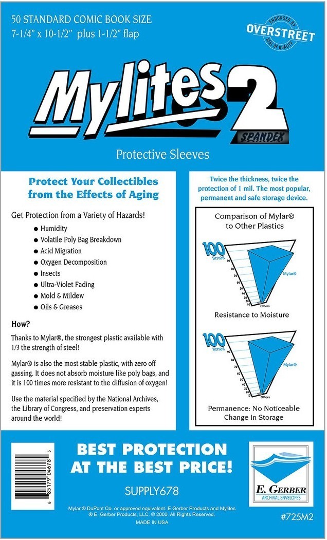1000  E Gerber Mylites 2 Mylar Standard Bronze Age Comic Bags 725M2 7.25 X 10.5