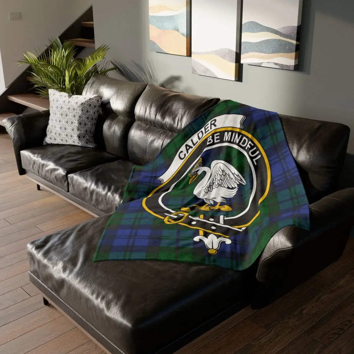 Clan Calder Crest Tartan Throw Blanket – 50″ × 60″