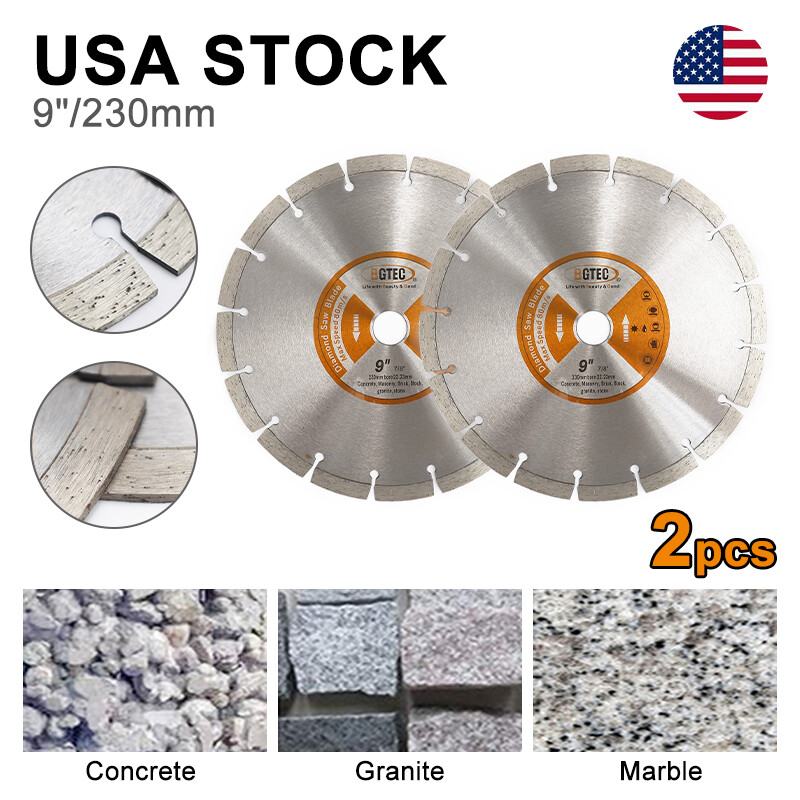 9''/230mm Diamond Saw Blade Cutting Disc for Concrete Granite Marble 2pc BGTEC