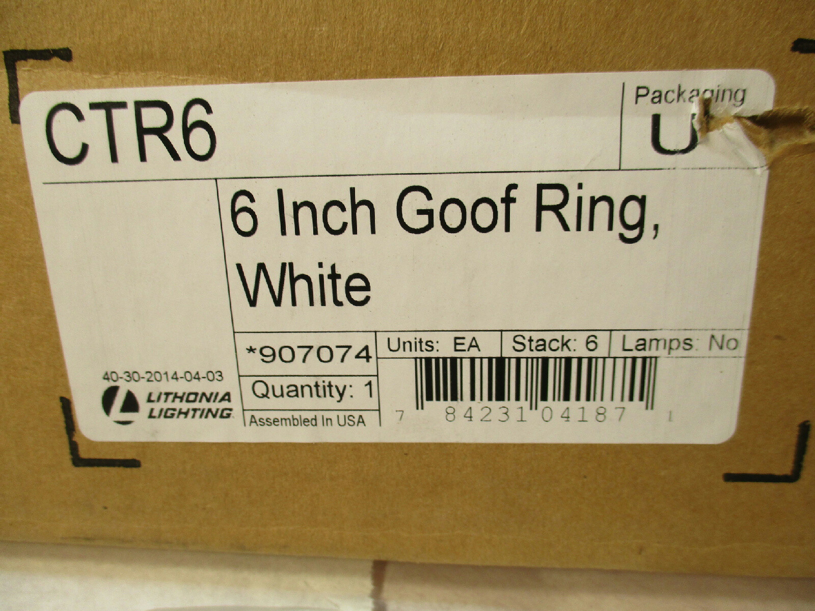 Lithonia Lighting CTR6 Goof Ring White 6" New