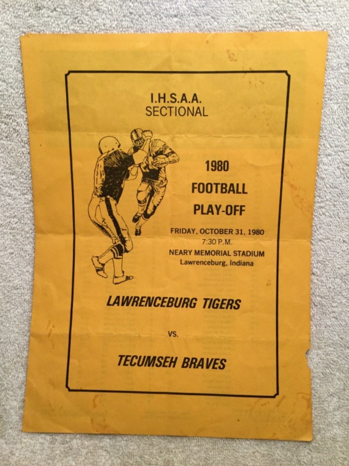 1980 Sectional Football Program Tecumseh Braves Vs. Lawrenceburg Tigers IN IHSAA