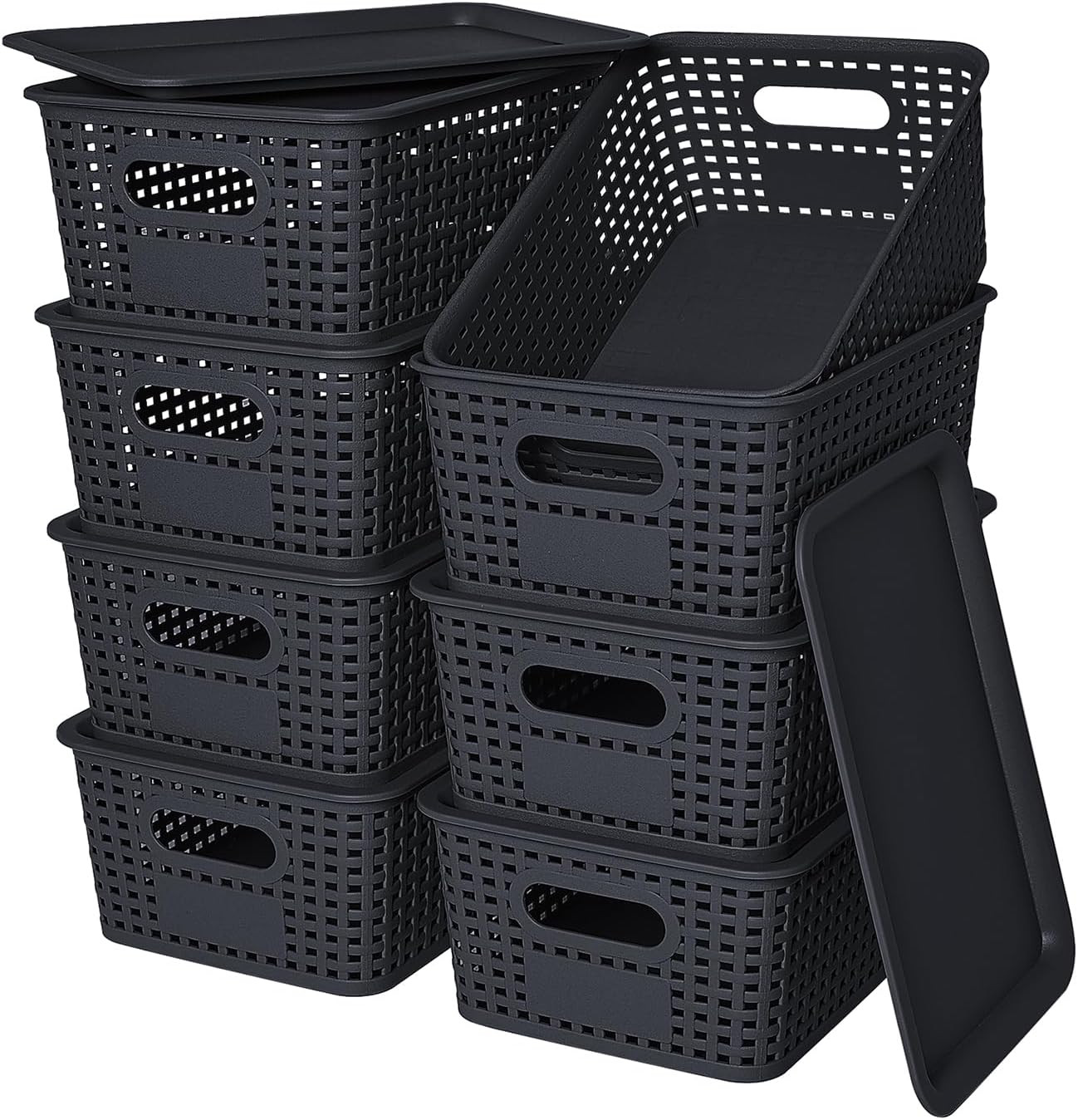Plastic Storage Baskets with Lid-Plastic Storage Containers Stackable Storage Bi