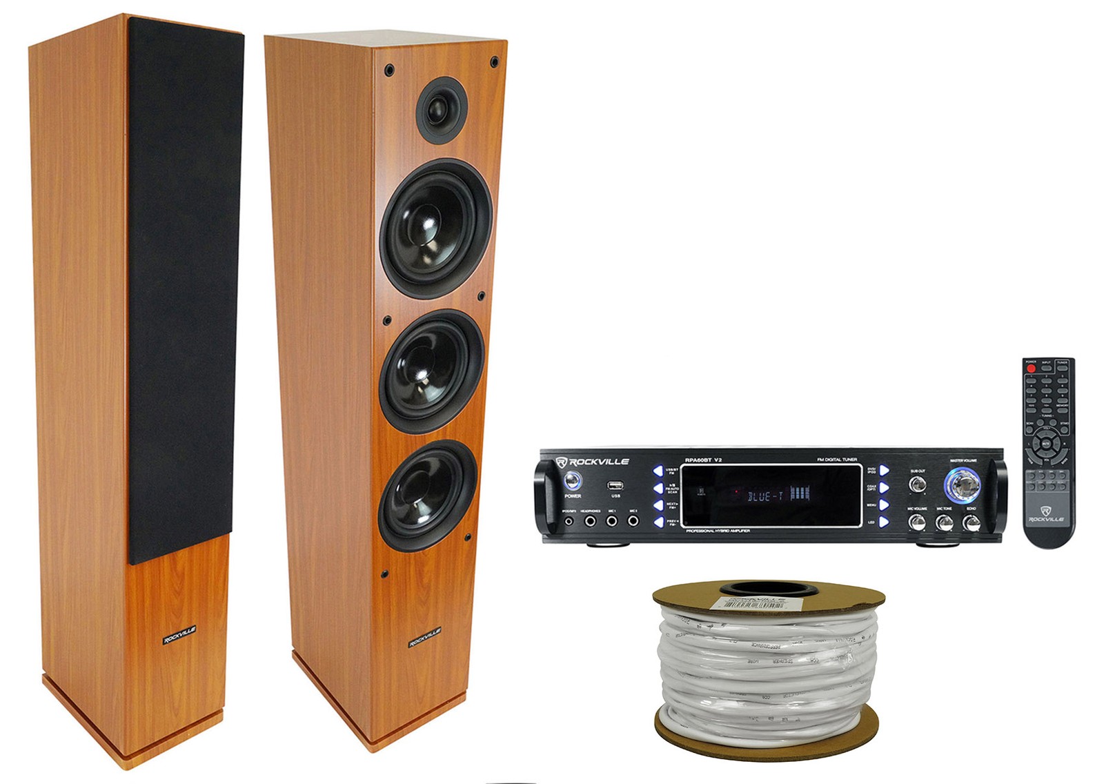 Rockville RPA60BT 1000 Watt Bluetooth Stereo Home Receiver+(2) Tower Speakers
