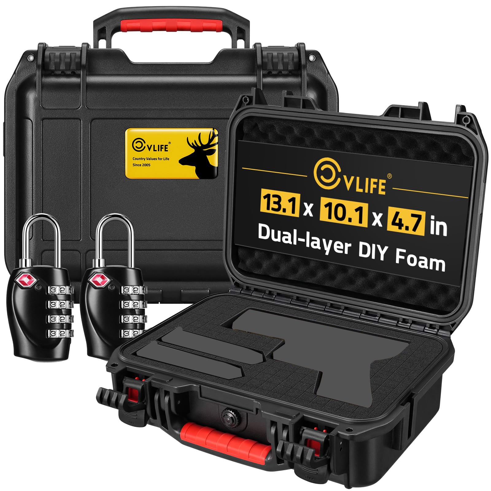 TSA Approved Hard Pistol Case w/2-Layer DIY Pre-cut Foam & Lockable Handgun Case