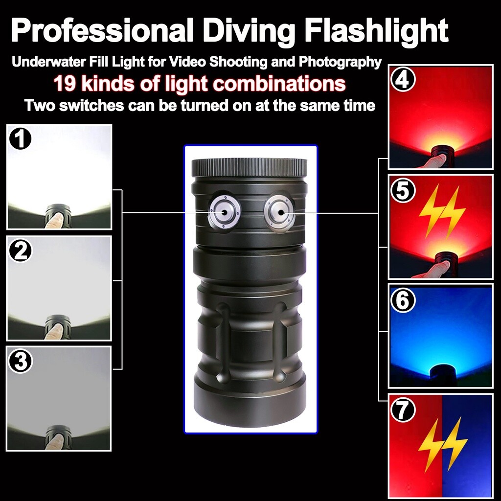 500000LM Diving Flashlight Led Underwater Camera Diving Photography Lighting