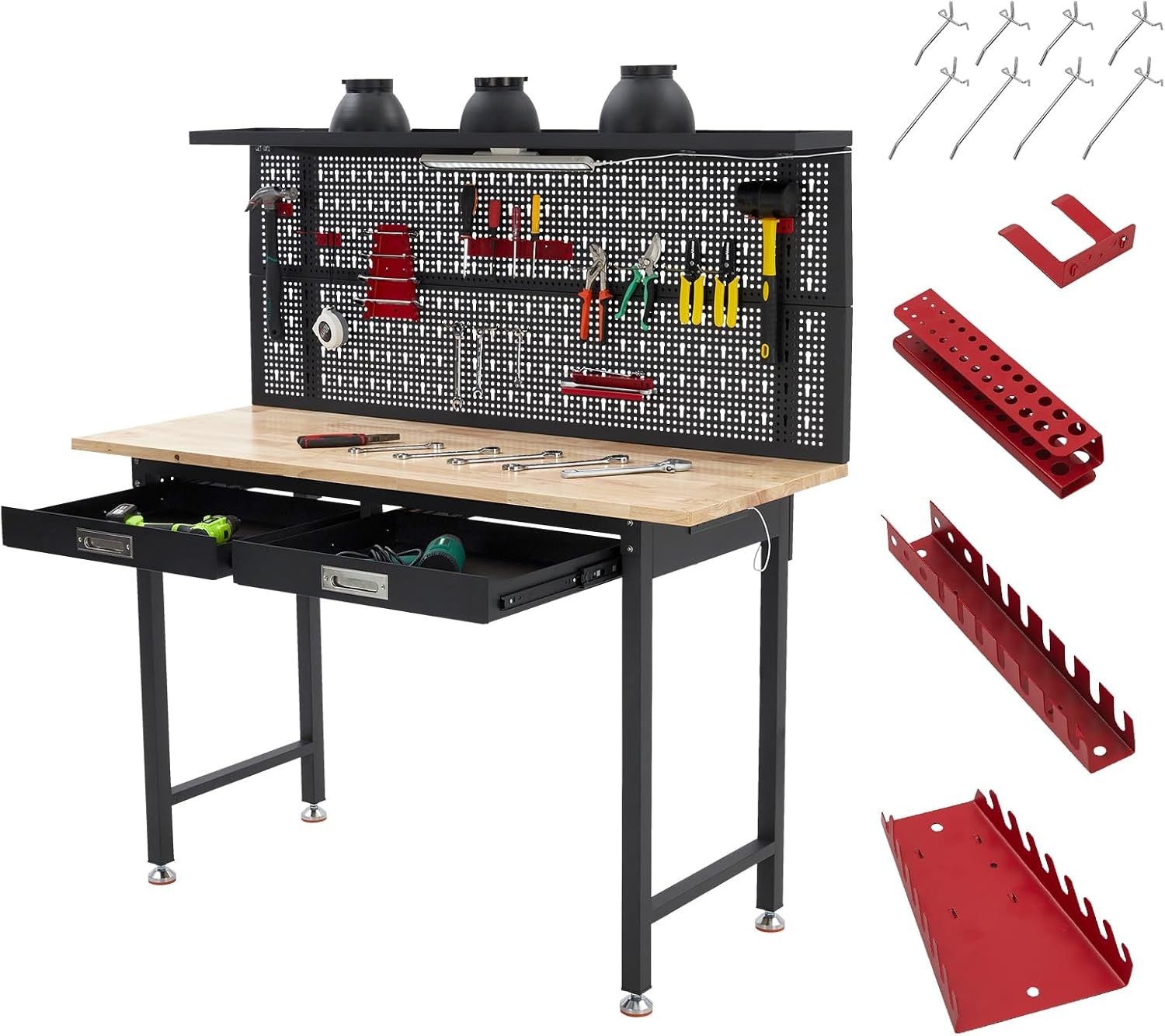 Adjustable Height Workbench Work Bench Table 48"/60" w/ Power Outlets&USB