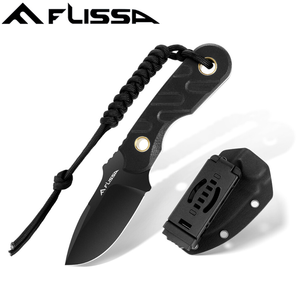 FLISSA Fixed Blade Knife 7Inch Full Tang Hunting Knife w/G10 Handle Kydex Sheath