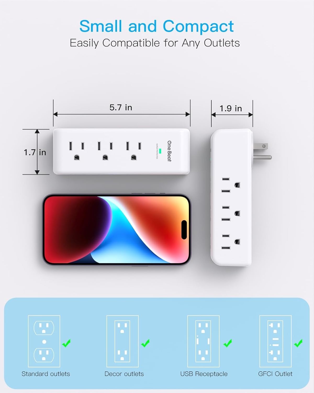 Surge Protector Outlet Extender with Rotating Plug, 9 AC Multi Plug Wall Outlet