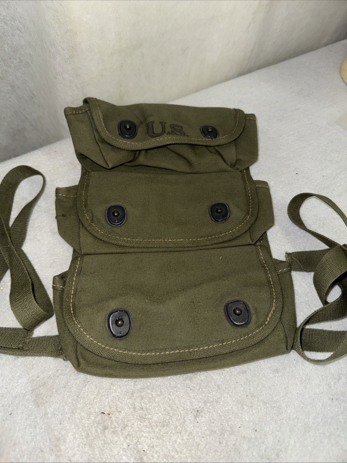 Vintage U.S. Army Canvas Carrier, Grenade 3 Pocket Carrying Strap