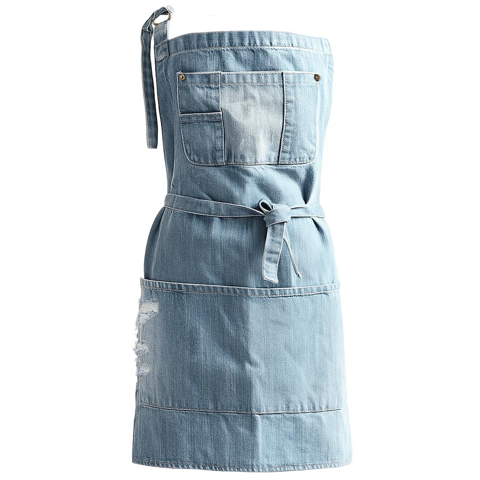 Denim Apron With 5 Pockets for Kitchens,Hairstylist Aprons for Women Men,Adju...