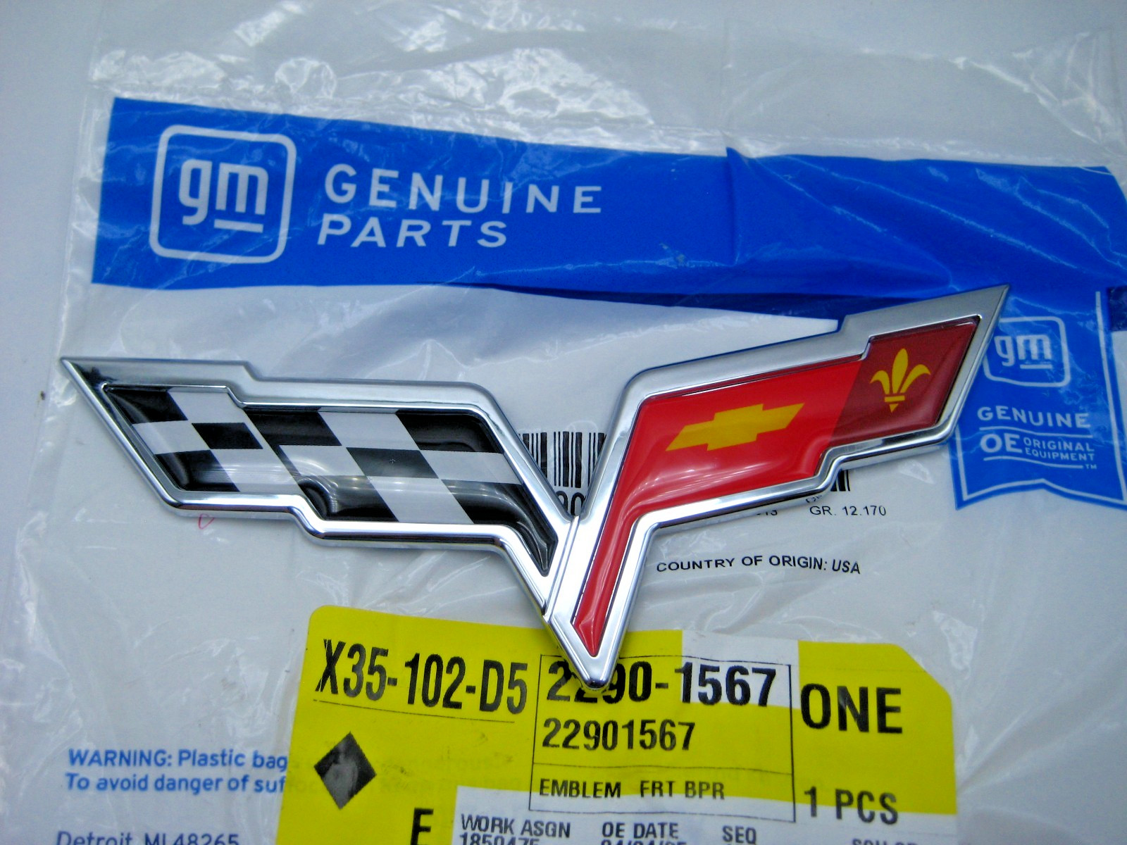 Chevy Corvette OEM Front Cross Flags Emblem Factory GM New  2008-2012 Vette