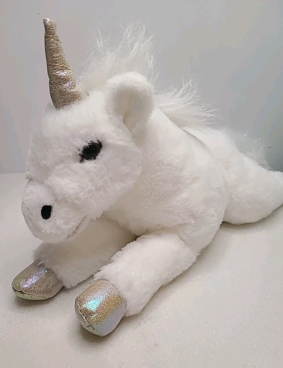 FAO Unicorn Stuffed Animal Plushie Iridescent Tinsel Mane Tail White 15 Inch