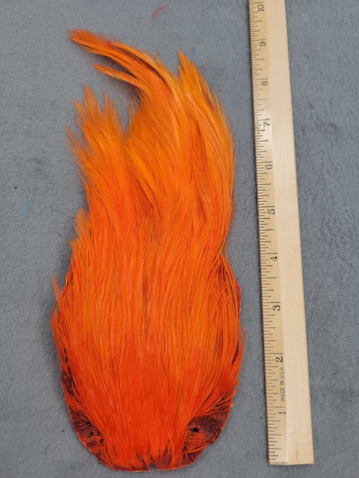 Lot 324, Grade B, DYED BRIGHTER ORANGE India Rooster Streamer Neck Cape Feathers