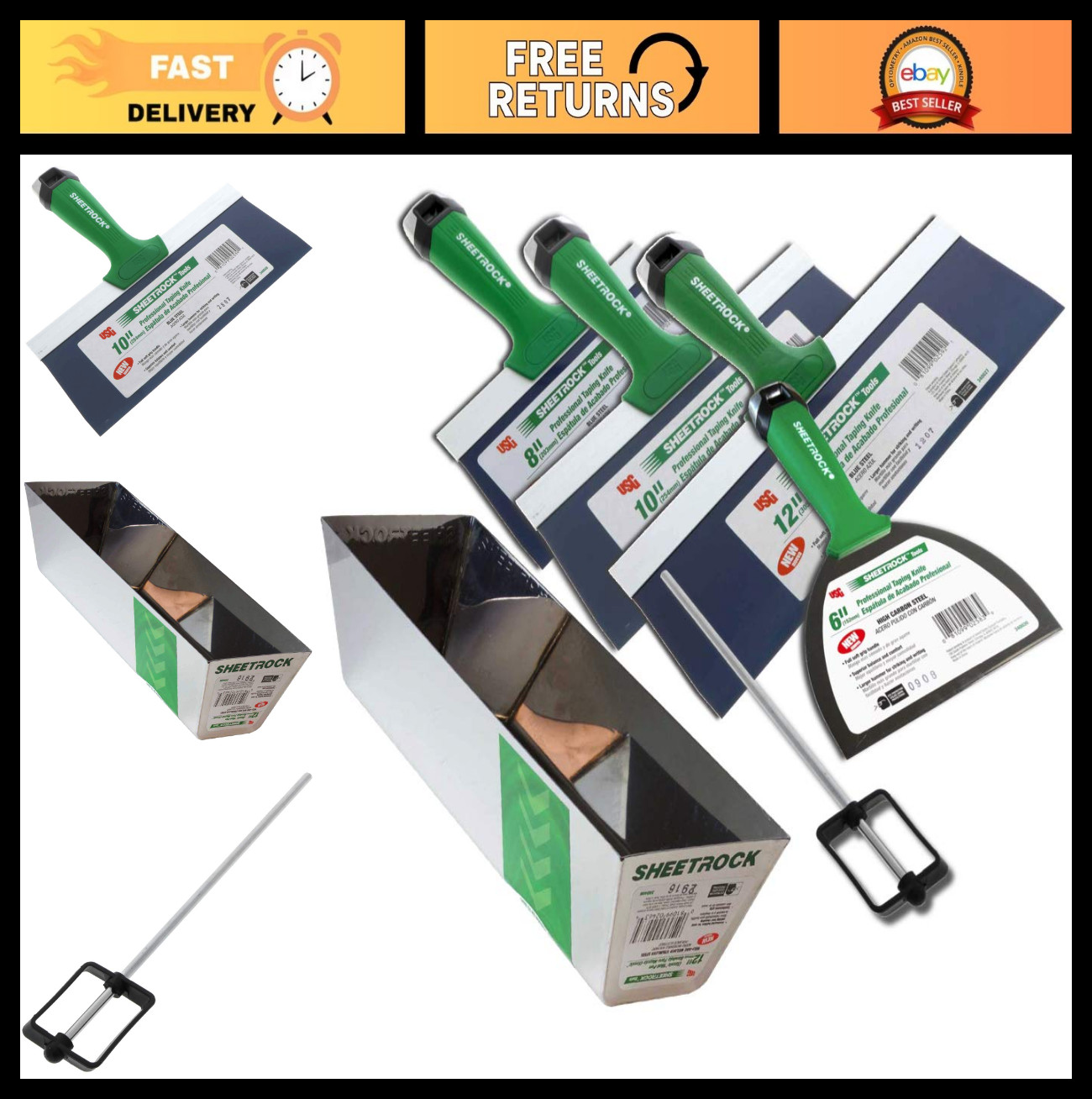 4-Piece Drywall Taping Knife Set with 12" Mud Pan & Matrix Style Handle