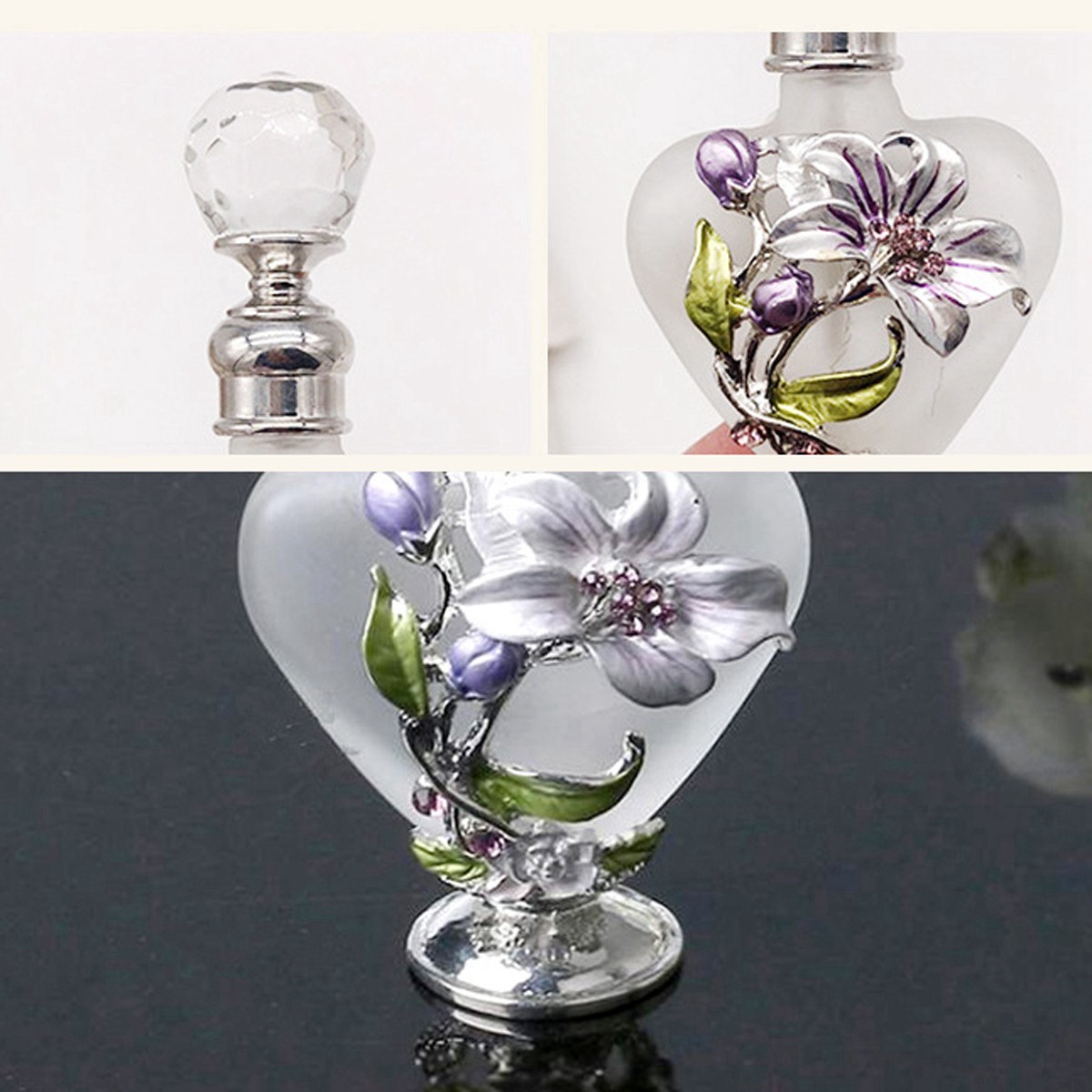 Delicate Orchid Perfume Bottle Heart Shape Crystal Comstic Refill Container 10ml