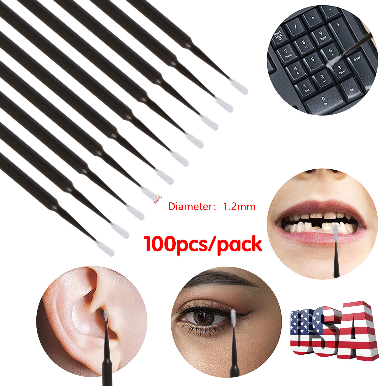 Dental Micro Applicator Brush Disposable Makeup Eyelash Brushes Black 1.2mm
