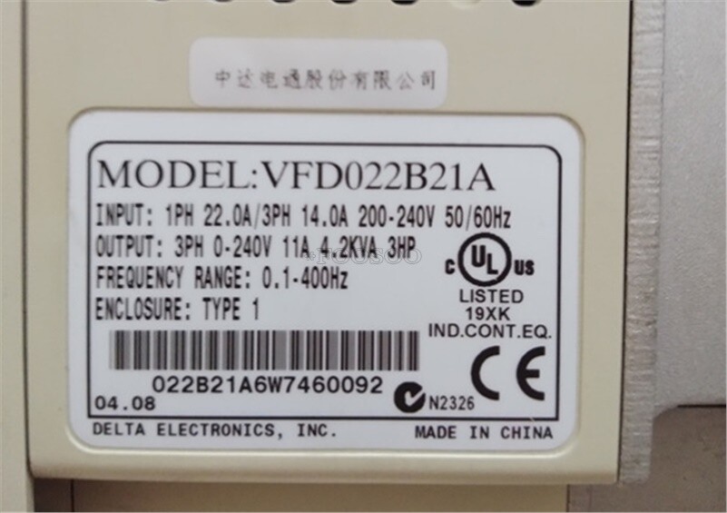 Used Delta Inverter VFD022B21A 220V-2.2KW Tested OK Free Shipping