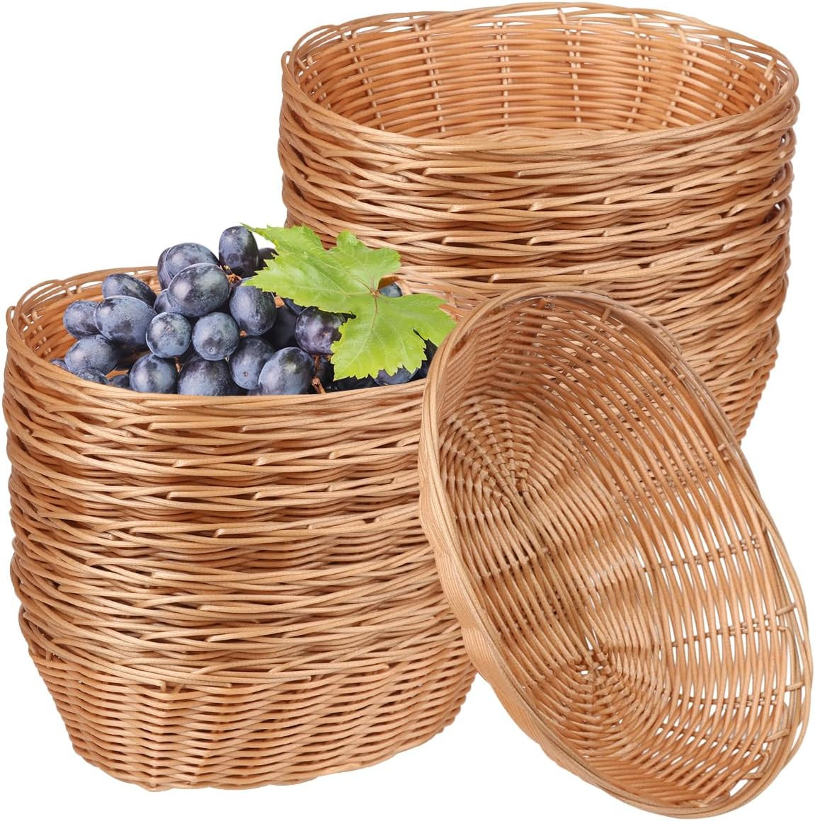 28 Pack Plastic Oval Basket, Poly Wicker Bread Baskets, Small Gift Baskets for K