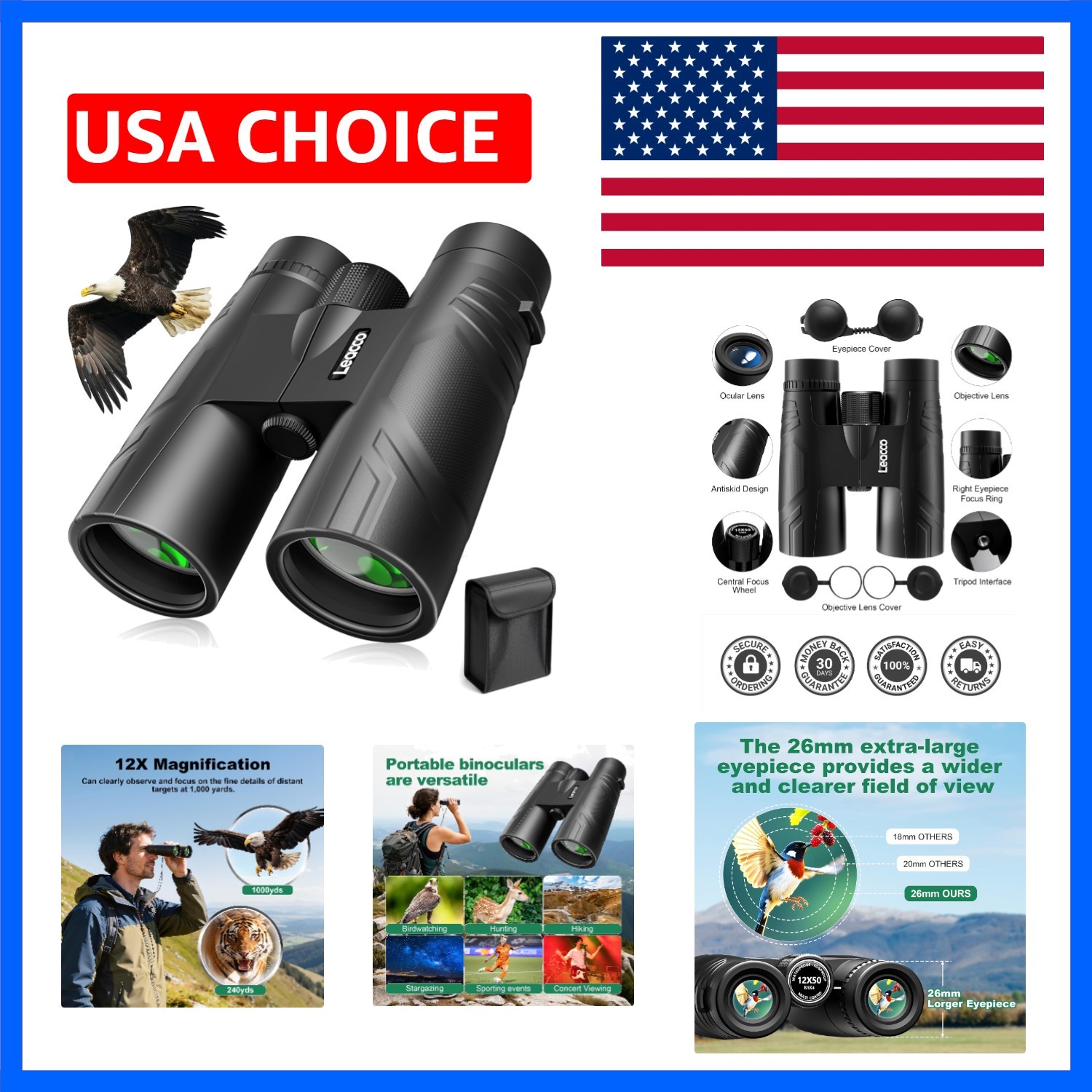 10x25 Compact Binoculars for Adults and Kids Large View Waterproof Small Bino...