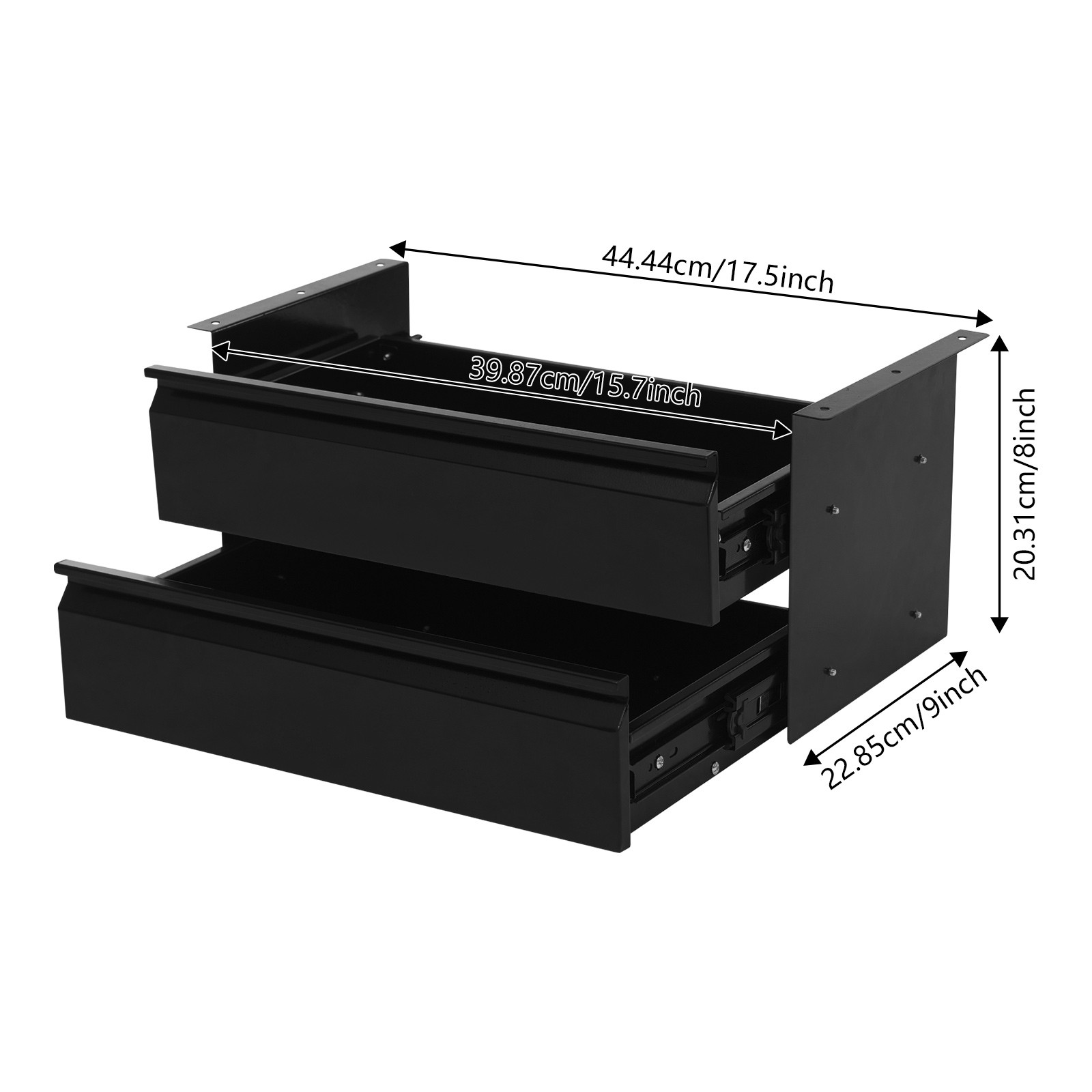 Black Dual Level 16" Pull Out Under Desk Storage Drawer Set