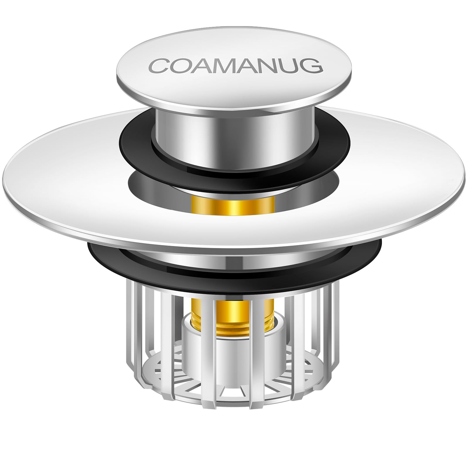 COAMANUG Bathtub Stopper | Shower Drain Hair Catcher, Pop-up Tub Pearl Chrome