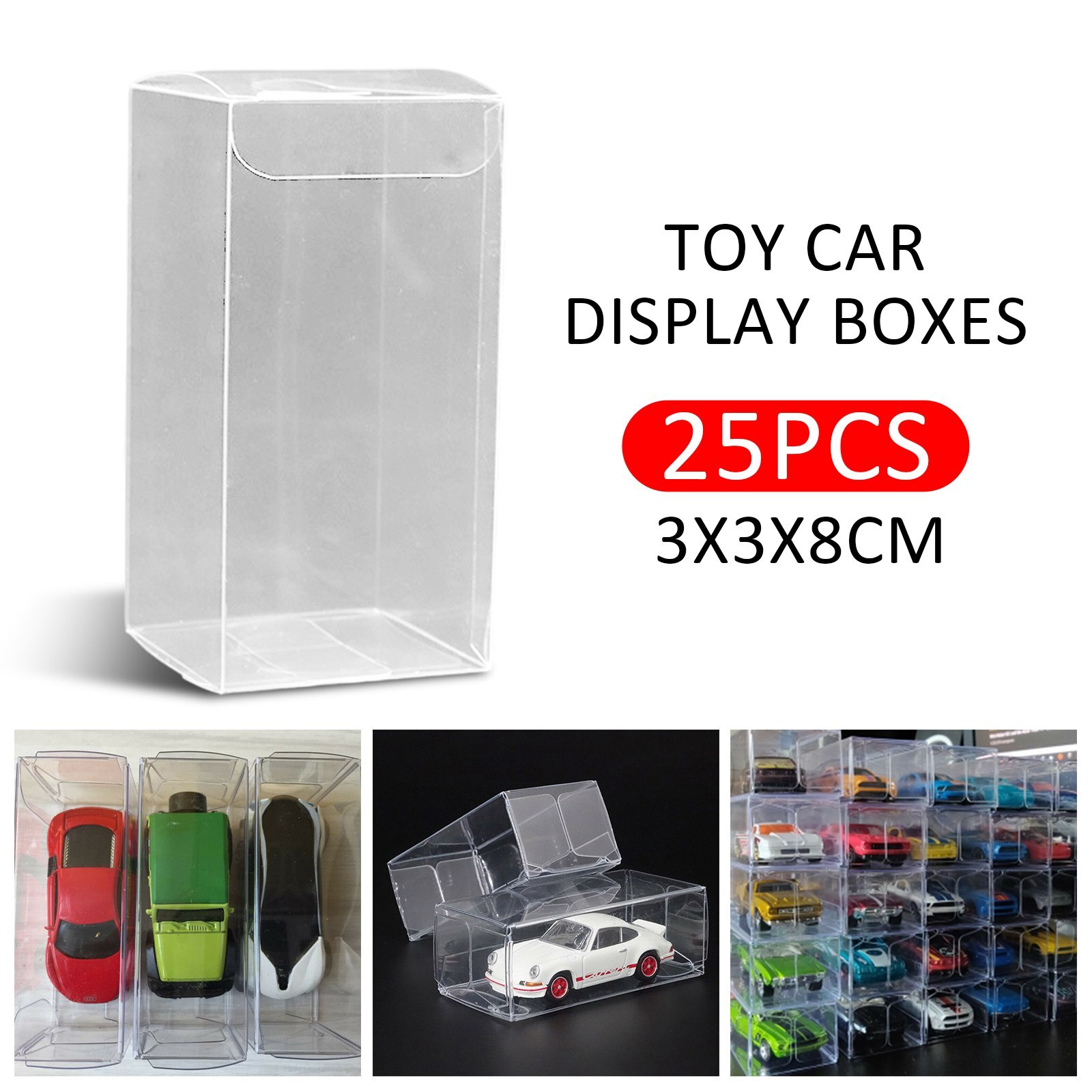 25pcs Clear Model Toy Car Display Box Show Storage Dustproof Case For 1:64 Scale