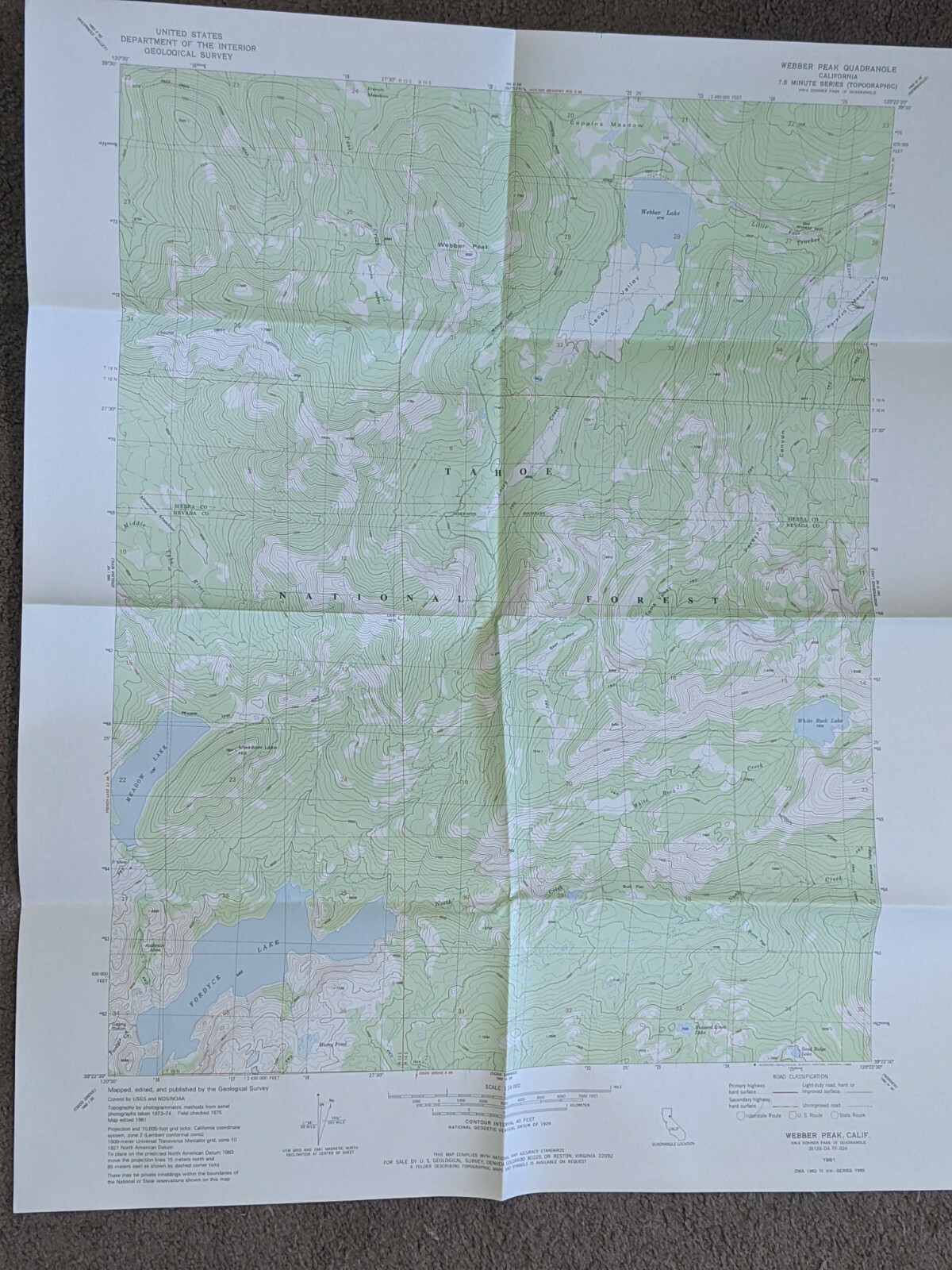 USGS Topo Map 7.5' Quad Webber Peak, Calif 39120-D4-TF-024 (1981)