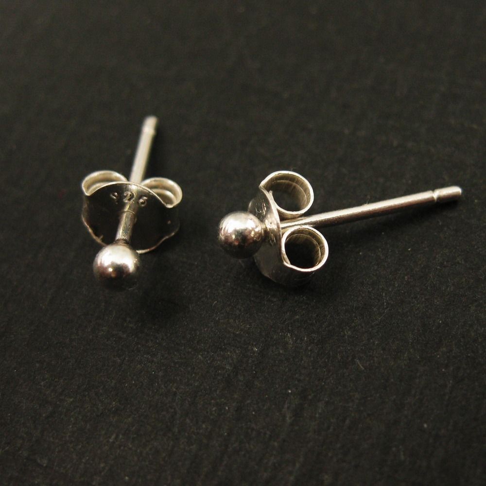 Sterling Silver Simple Stud Earrings - Silver Ball Tiny Studs ( 2 pairs - 4 pcs)
