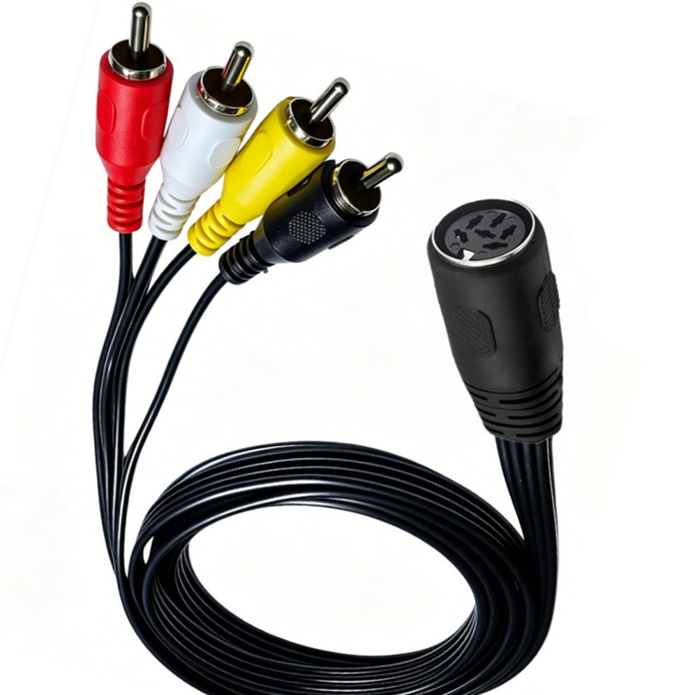 DIN 6Pin Female Cord to 4RCA Male Audio Video Cable 4 RCA Cord 6-Pin Wire Plug