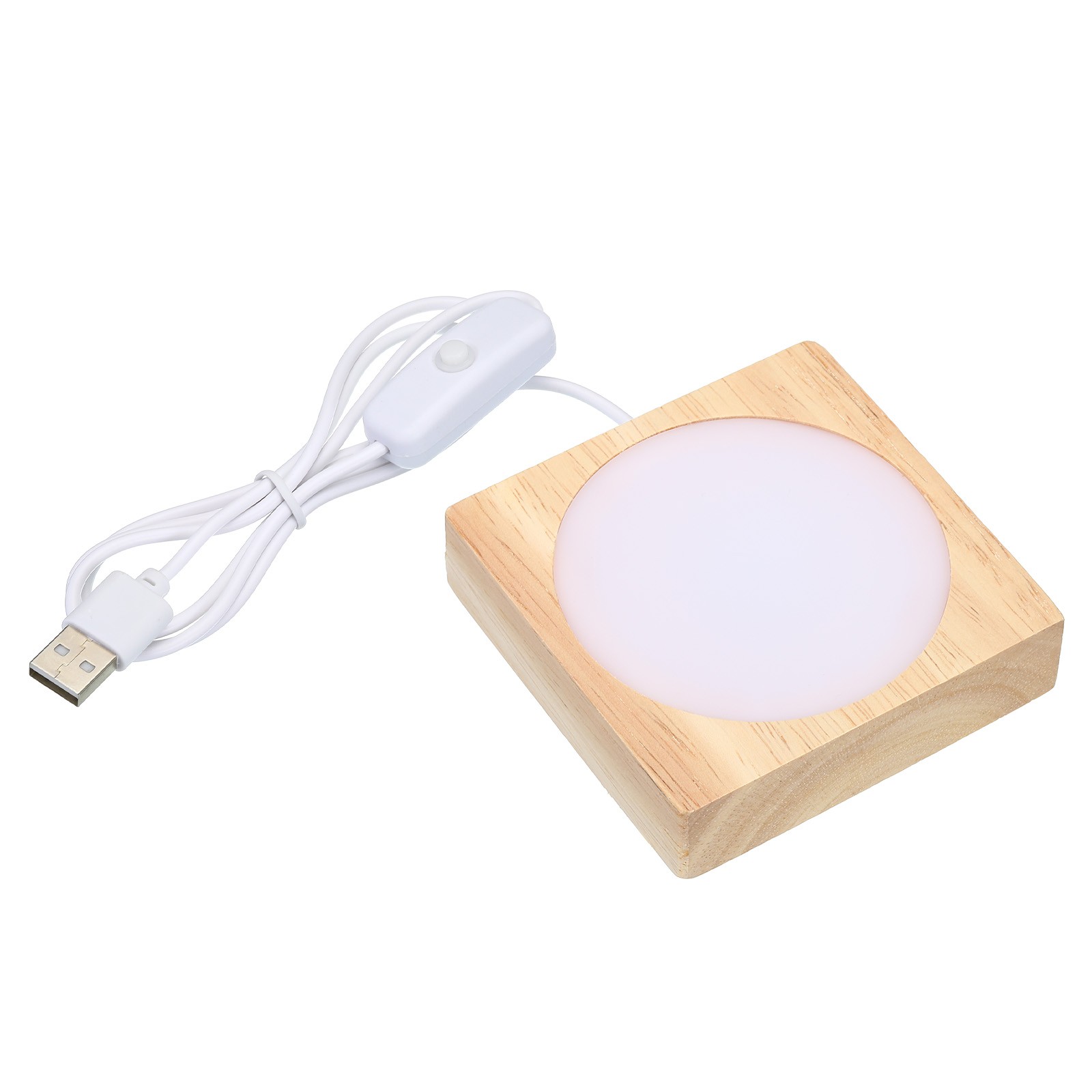 3.2"x3.2" Wooden LED Light Base Wood Display Stand Switch Warm White Light