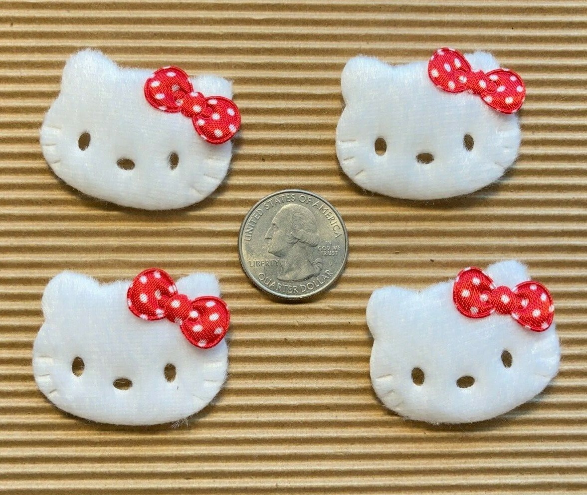 (10 - 40pc) x 1.6" Felt Padded Kitty Appliques w/Polka Dot Satin Bow/Hello ST621