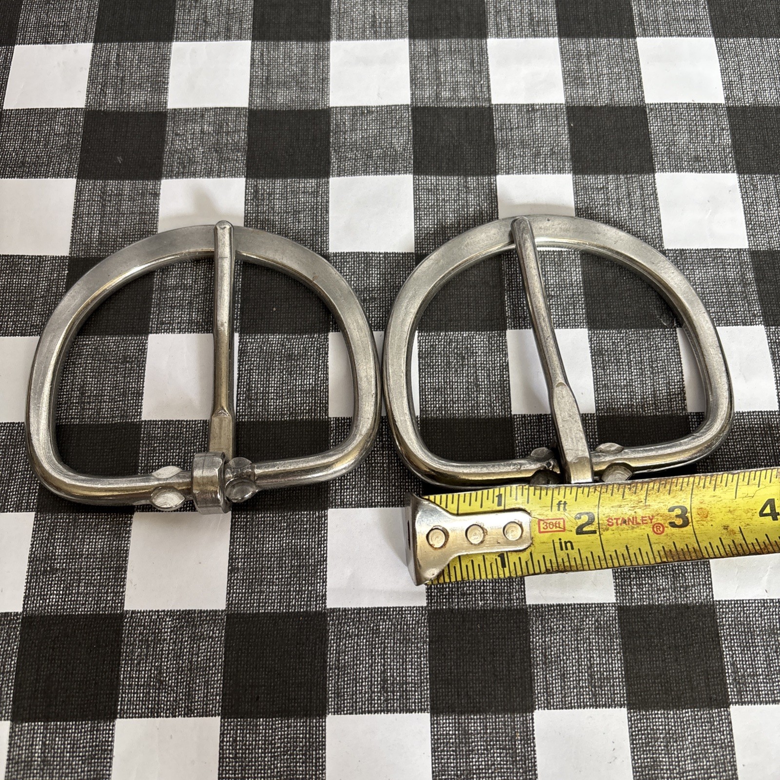 Lot Of 2  3-1/2” D-Ring Cinch Buckles  Leathercraft Tack  silver color
