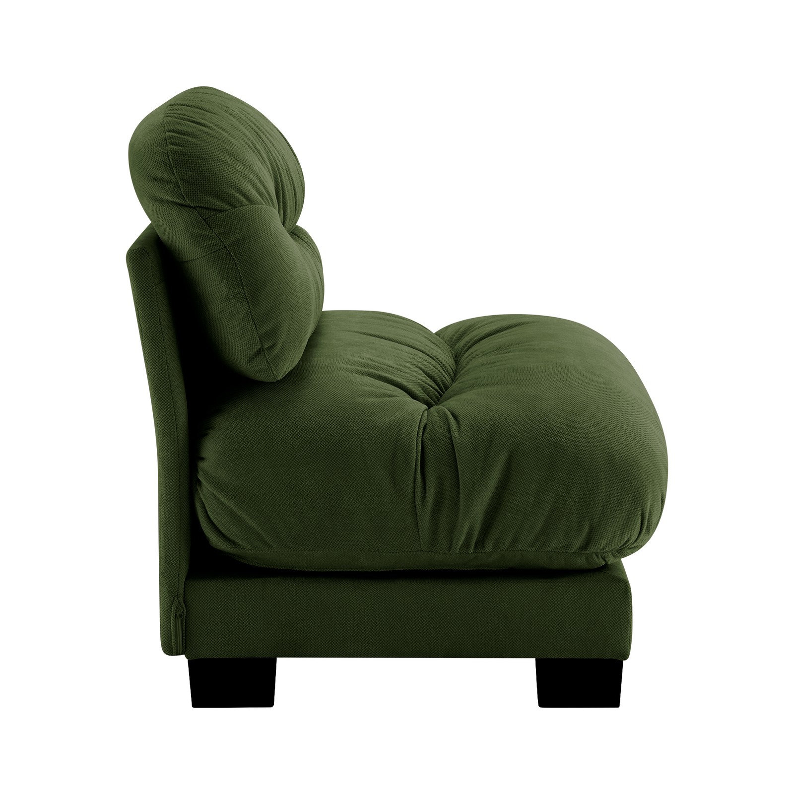 Modular Armless Sofa, Chenille Fabric Green, Ergonomic Plush Backrest